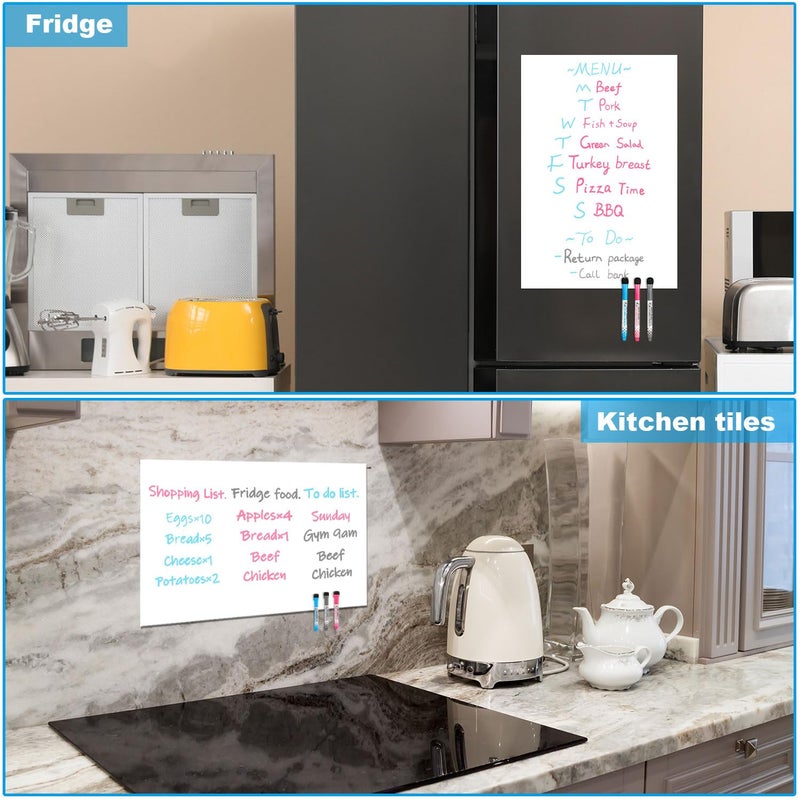 CUHIOY Dry Erase Self Adhesive Magnetic Whiteboard Sticker on Any Smooth Surface, Stain Resistant 17x12 Fridge Whtieboard Magnet Sheet, Used as Weekly Meal Planner Reminder Notice 3 Marker Pens - Image 5